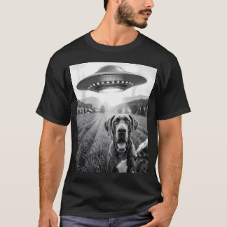 Großer Däne Selfie mit Alien Ufo Lustiger Großer T-Shirt