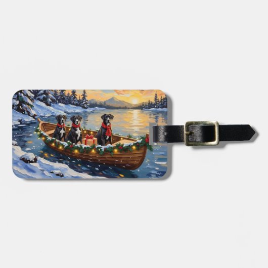 Großer Däne Weihnachtsboot Urlaub Gepäckanhänger (Vorderseite horizontal)