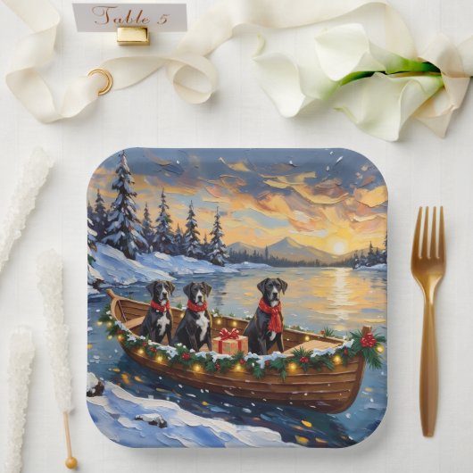 Großer Däne Weihnachtsboot Urlaub Pappteller (Hochzeit)