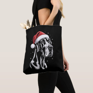 Großer Däne Weihnachtsmann Hut Schwarz Weiß Weihna Tasche