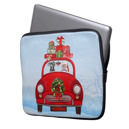 Großer Dänen-Hund in Auto mit dem Weihnachtsmann Laptopschutzhülle (Vorderseite Links)