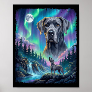 Großer Dänischer Hund heult Nordlichter Aurora Mon Poster