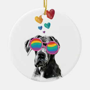 Großer Deutscher Dogge mit Herzen Valentinstag Keramik Ornament