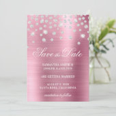 Grosser Diamond Confetti Pink Ombre Foil Save The Date (Stehend Vorderseite)