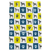 Großer Dog & Paw Print Yellow Grid Silhouette Mittlere Geschenktüte (Vorderseite)