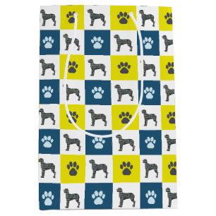 Großer Dog & Paw Print Yellow Grid Silhouette Mittlere Geschenktüte