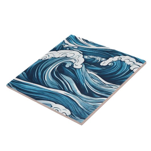 Grosser, dunkelblauer Ozean, Meereswellen Abstrakt Fliese (Seite)