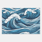 Grosser, dunkelblauer Ozean, Meereswellen Abstrakt Geschenkpapier Set (Vorderseite 3)