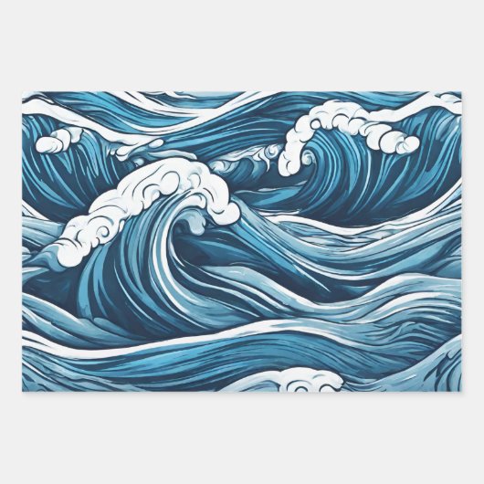 Grosser, dunkelblauer Ozean, Meereswellen Abstrakt Geschenkpapier Set (Vorderseite)