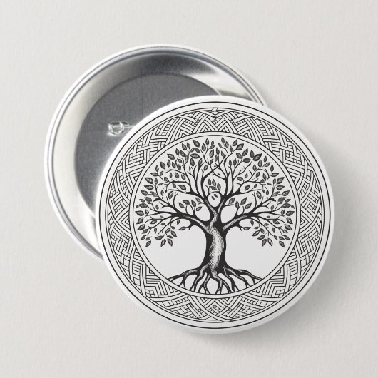 Großer Eichenbaum - keltische Sketch Button (Vorne & Hinten)