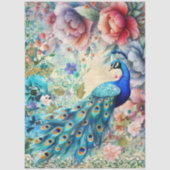 Grosser eleganter Pfau, Florals & Lace Decoupage Seidenpapier (Vorderseite)