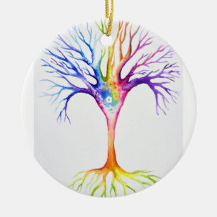 Großer farbenfroher neuronaler Baum Keramik Ornament