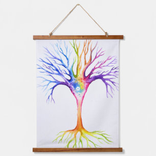 Großer farbenfroher neuronaler Baum Wandteppich Mit Holzrahmen
