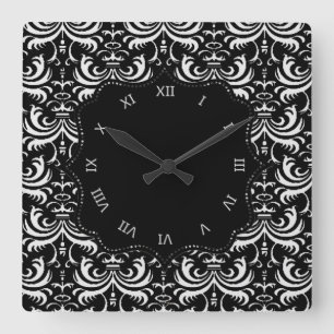 Großer Fetter Damast (Weiß) Quadratische Wanduhr