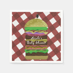 Großer fettiger Hamburger Sommer-Grillfest rote BB Serviette
