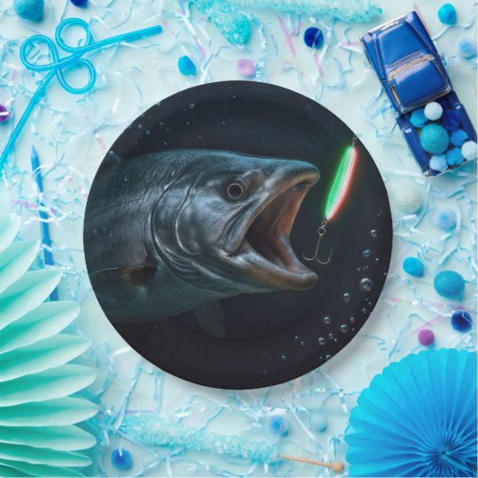 Großer Fisch mit Neonköder Pappteller (Party)