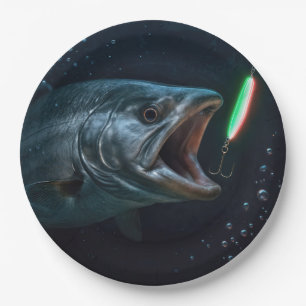 Großer Fisch mit Neonköder Pappteller