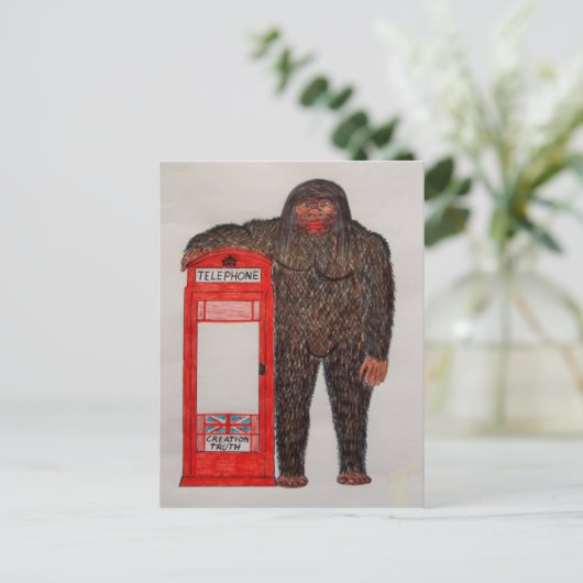 großer Fuß mit Telefonebox, Postkarte (Stehend Vorderseite)