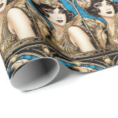 Großer Gatsby Flapper blaues Gold schwarz in den 1 Geschenkpapier (Rolleneckpunkt)