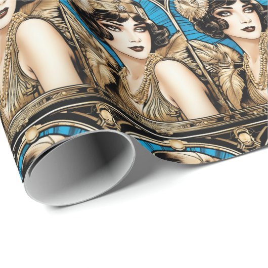 Großer Gatsby Flapper blaues Gold schwarz in den 1 Geschenkpapier (Rolleneckpunkt)