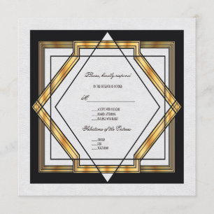 Großer Gatsby Gold Weiße Art Deco Hochzeit Einladung