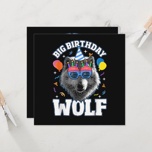 Großer Geburtstags-Wolf für Wölfe Einladung (Vorderseite/Rückseite Beispiel)