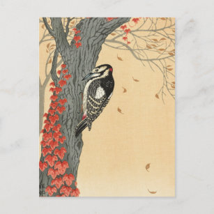 Großer Gepunkteter Specker in Bäumen mit Roter Vog Postkarte