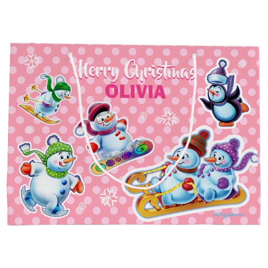 Grosser Glanzbeutel Winter Wonderland Snowfolk. Große Geschenktüte (Rückseite)