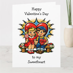 Großer Glücklicher Valentinstag Retro Pop Art Vint Karte