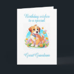 Großer Grandson Birthday Puppy Dog Karte<br><div class="desc">Eine Geburtstagskarte für einen Urenkel,  der einen Hund Liebe. Ein niedlicher Welpe lächelt zu sagen Geburtstag wünscht. Ein brauner Welpe mit Blume und Schmetterlingen,  die Geburtstagswünsche senden.</div>