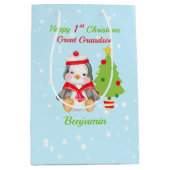 Großer Grandson Happy 1. Weihnachtspenguin Mittlere Geschenktüte (Vorderseite)