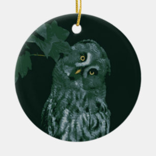 Großer Grau-Uhu-Schmuck Keramik Ornament
