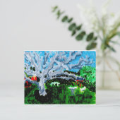 Grosser grauer Baum mit Sitzbänken Postkarte (Stehend Vorderseite)
