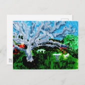 Grosser grauer Baum mit Sitzbänken Postkarte (Vorne/Hinten)