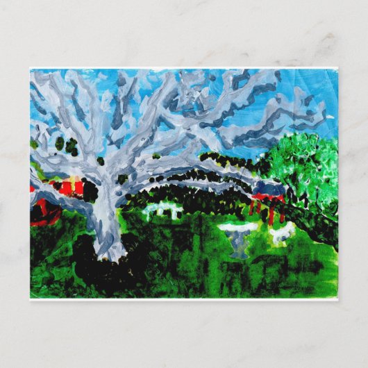 Grosser grauer Baum mit Sitzbänken Postkarte (Vorderseite)