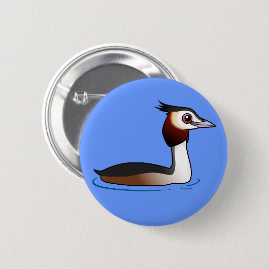 Großer Grebe mit Haube Button (Vorne & Hinten)
