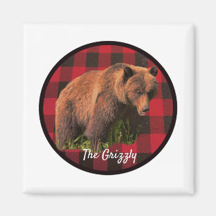 Großer Grizzlybär Büffel-Karo-Magnet Magnet