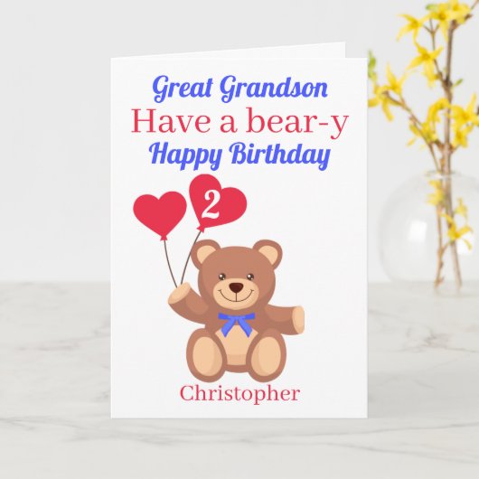 Großer Großer Bär 2. Geburtstag Karte (Gelbe Blume)