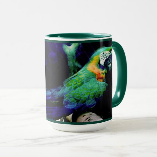 Großer grüner Macaw bei Dewlight Tasse (VorderseiteRechts)