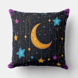 Großer Halbmond und zahlreiche Sterne Kissen