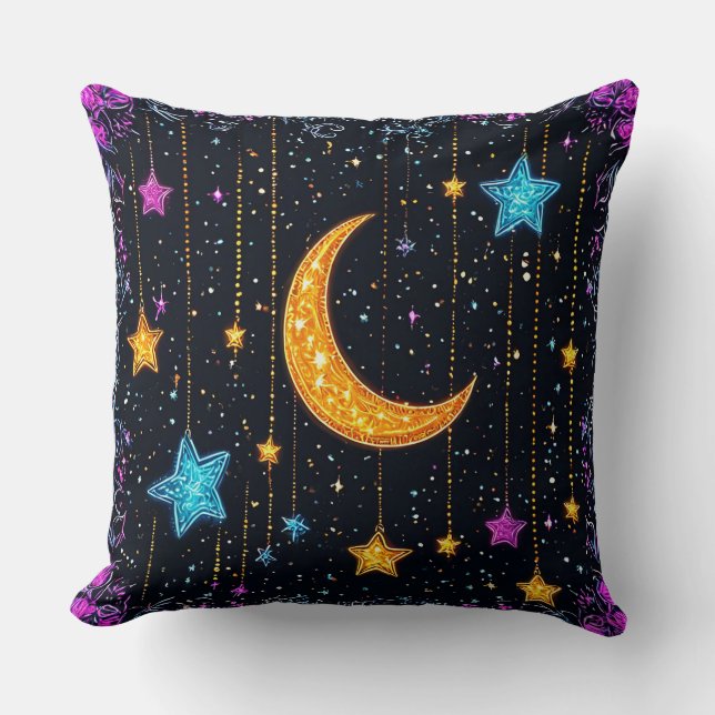 Großer Halbmond und zahlreiche Sterne Kissen (Vorderseite)