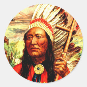 "Großer Häuptling" indianischer Kriegerführer & Fr Runder Aufkleber