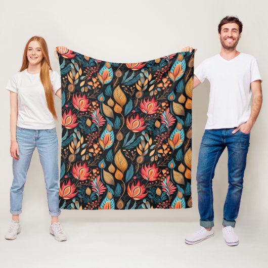 Großer Herbstblumen-Print Digitaler Folklore-Kunst Fleecedecke (Beispiel)