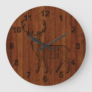 Großer Hirsch geschnitzt Holzeffekt Große Wanduhr