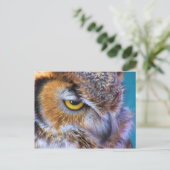 Großer Horned Owl Bird Goldenes Auge Postkarte (Stehend Vorderseite)