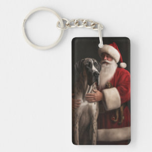Großer Hund mit Weihnachtsmann Festive Weihnachten Schlüsselanhänger