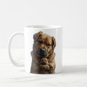 Großer Hund tröstet weinenden kleinen Welpen Beche Kaffeetasse