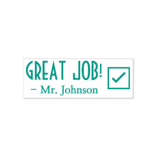 "GROSSER JOB!" + Name des Lehrers Rubber-Briefmark Permastempel