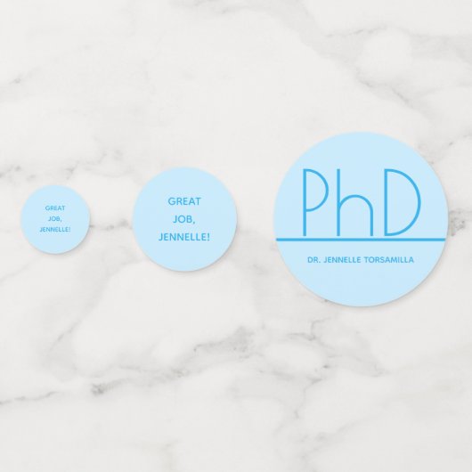 Großer Jobname Light Blue PhD Abschluss Konfetti (Rückseiten)