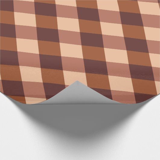 Grosser Karo in Buffalo, Kakaobraun und Krabbenros Geschenkpapier (Ecke)